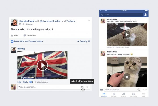 Facebook permite responder con videos en los comentarios