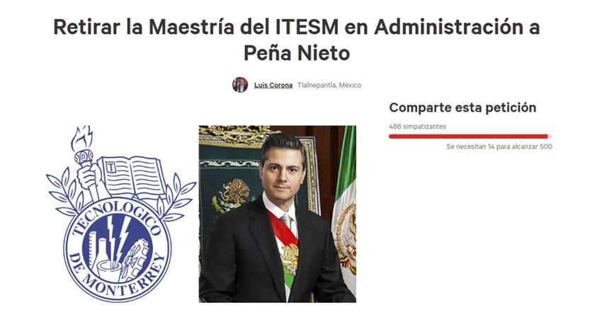 Tec de Monterrey colecta firmas para retirar maestría a Peña Nieto pena nieto
