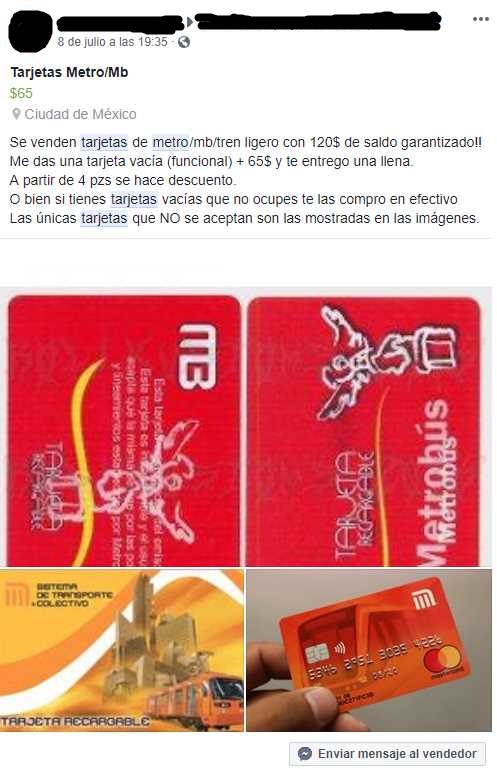 Alertan por recargas ilegales en Facebook de tarjetas de Metro y Metrobús
