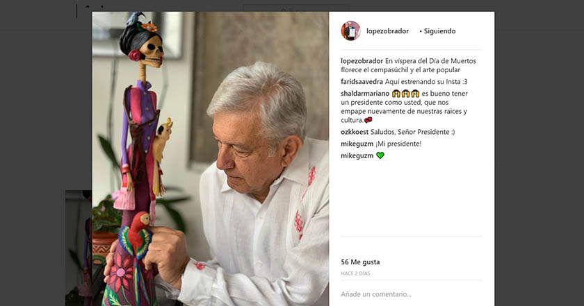 AMLO abre una cuenta en Instagram; festeja día de muertos