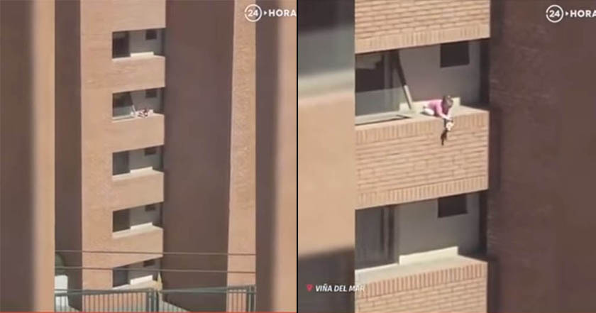 Graban a una niña jugando al borde de un balcón en un quinto piso (video)