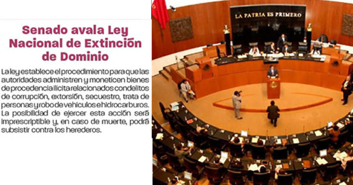 Senado aprueba Ley Nacional de Extinción de Dominio
