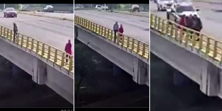 Una mujer evita que un hombre se aviente al vacío en Jalisco (VIDEO)