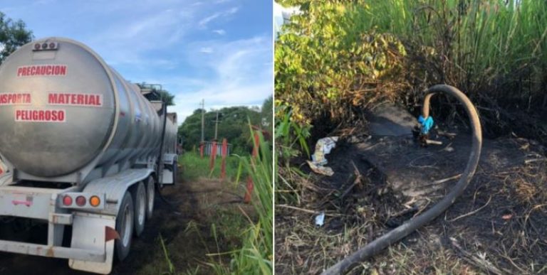 Hallan camión con 40 litros de combustible, conectado a toma clandestina