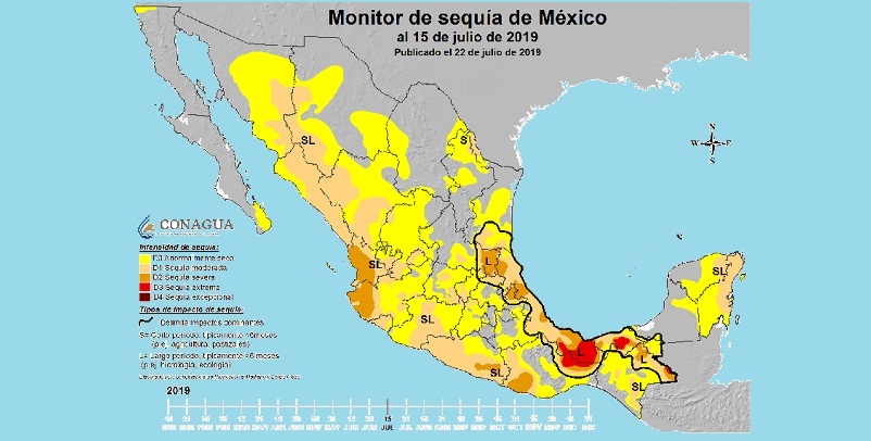 mapa sequía México agosto 2019