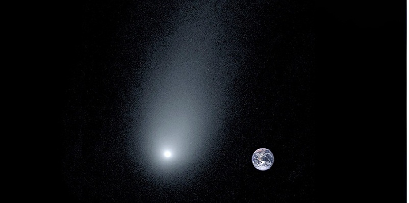 Cometa Borisov comparado con la Tierra