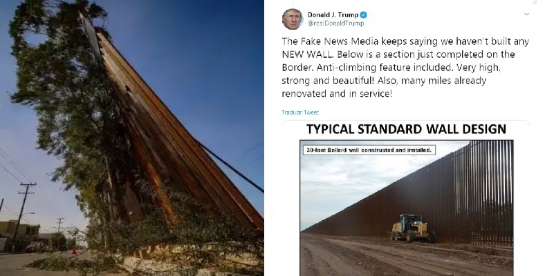 Mexicali, viento lo tira y Trump presume muro