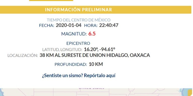 Temblor remece el sureste