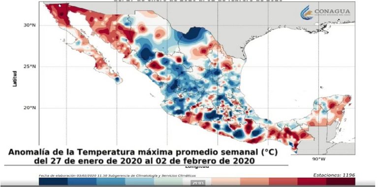 Conagua: anomalía de la temperatura máxima promedio