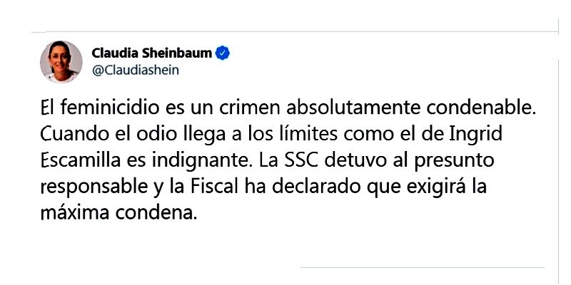 Sheinbaum, caso Ingrid Escamilla