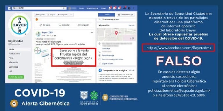 SSC alerta falso sitio de pruebas Covid