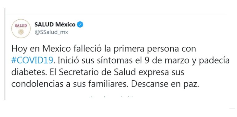 Salud lamenta deceso de primer paciente con Covid. Descanse en paz