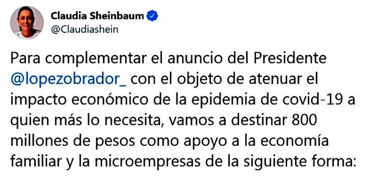 Sheinbaum: Medidas de apoyo económico