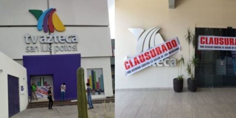 Protestan en Oaxaca y SLP, clausuran simbólicamente TV Azteca