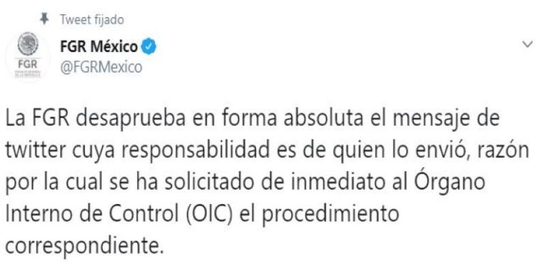 FGR inicia investigación por mensaje contra usuaria de Twitter
