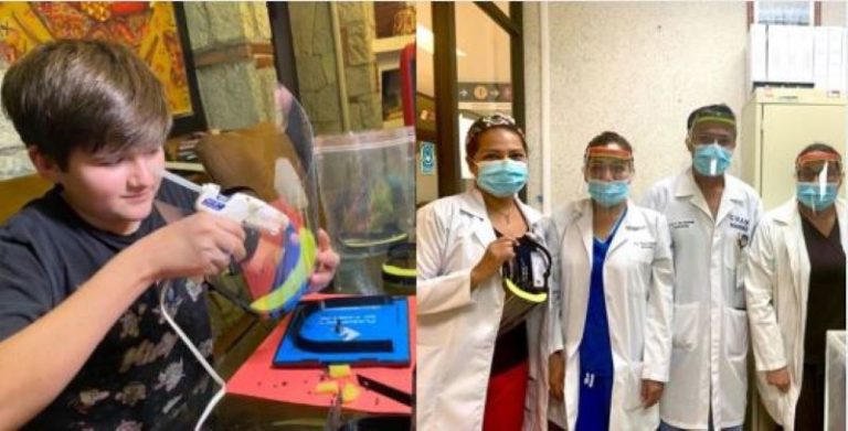Niño oaxaqueño elabora máscaras protectoras para personal médico