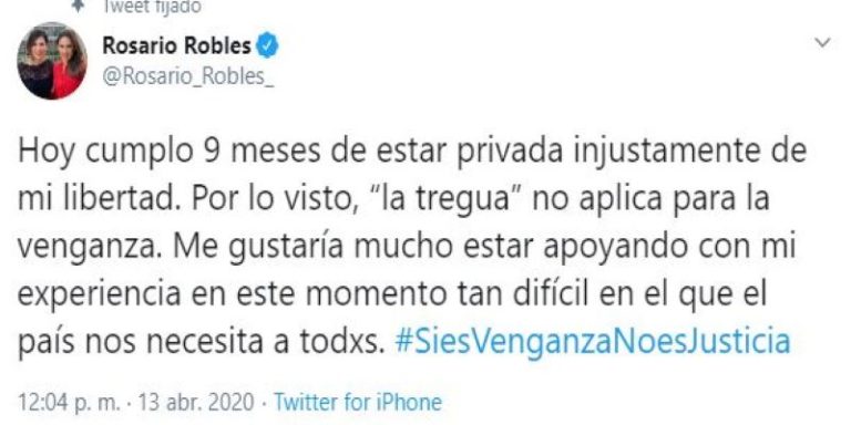 Encarcelada, Rosario Robles ofrece 'su experiencia' para enfrentar Covid