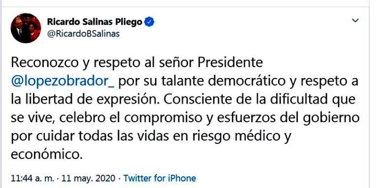 Ricardo Salinas apoya al gobierno de AMLO