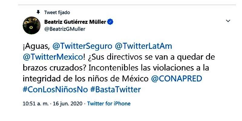 Beatriz Gutiérrez denuncia ataques a infancia en Twitter