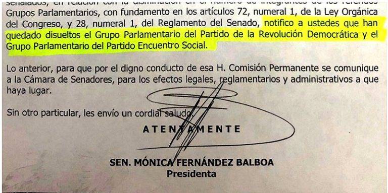 Bancadas de PRD y PES en Senado, disueltas