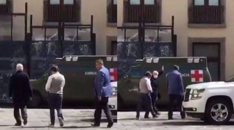 AMLO reaparece, fuerte, en patio de Palacio Nacional