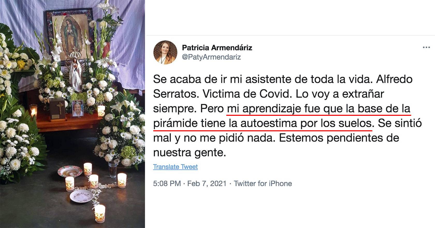 Indigna Patricia Armendáriz al criticar autoestima de su asistente fallecido por covid-19