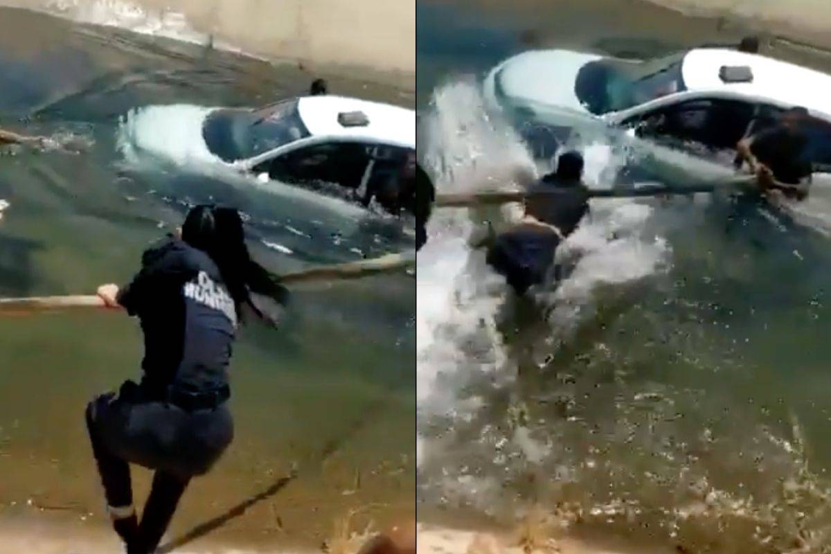 Rescatan a mujer de la tercera edad que cayó al fondo de un canal en Sonora