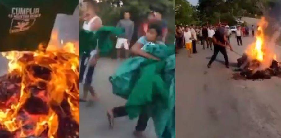 Indígenas saquean y queman propaganda del PVEM en Ocosingo, Chiapas 
