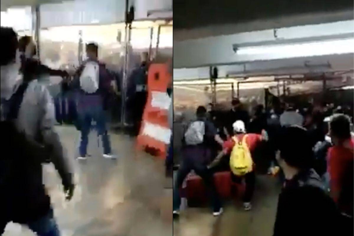 Captan pelea campal entre policías y civiles en Metro Pantitlán