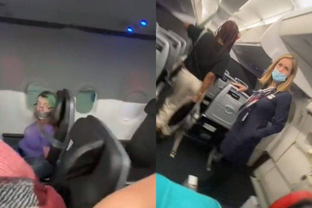 Amarran a mujer que intento abrir puerta de avión en pleno vuelo