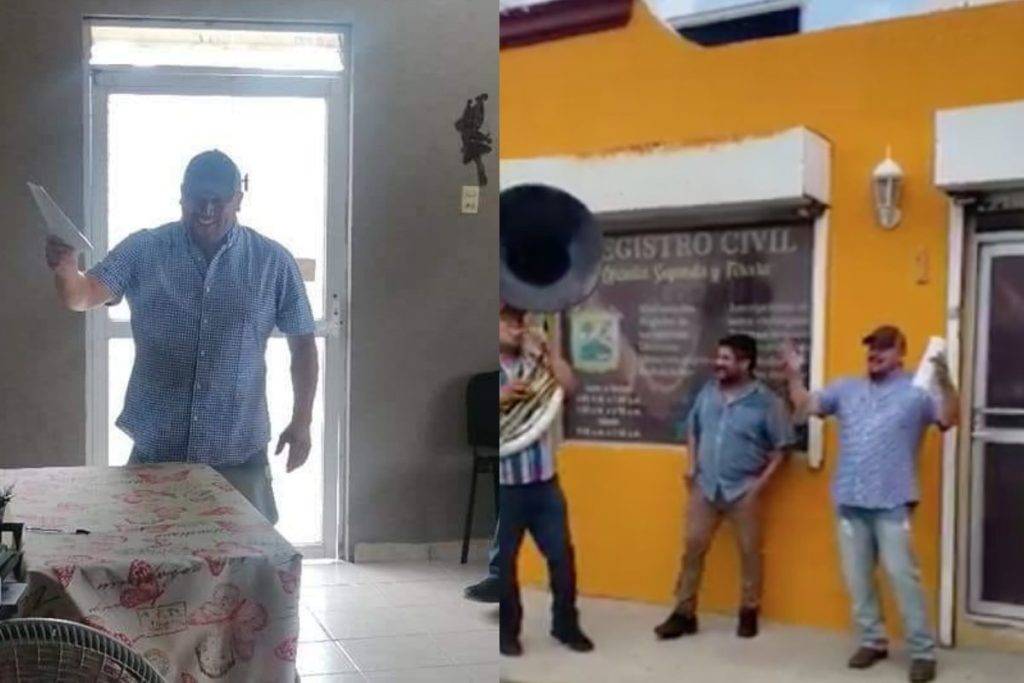 Hombre celebra que se divorció cantando con una banda afuera del registro civil