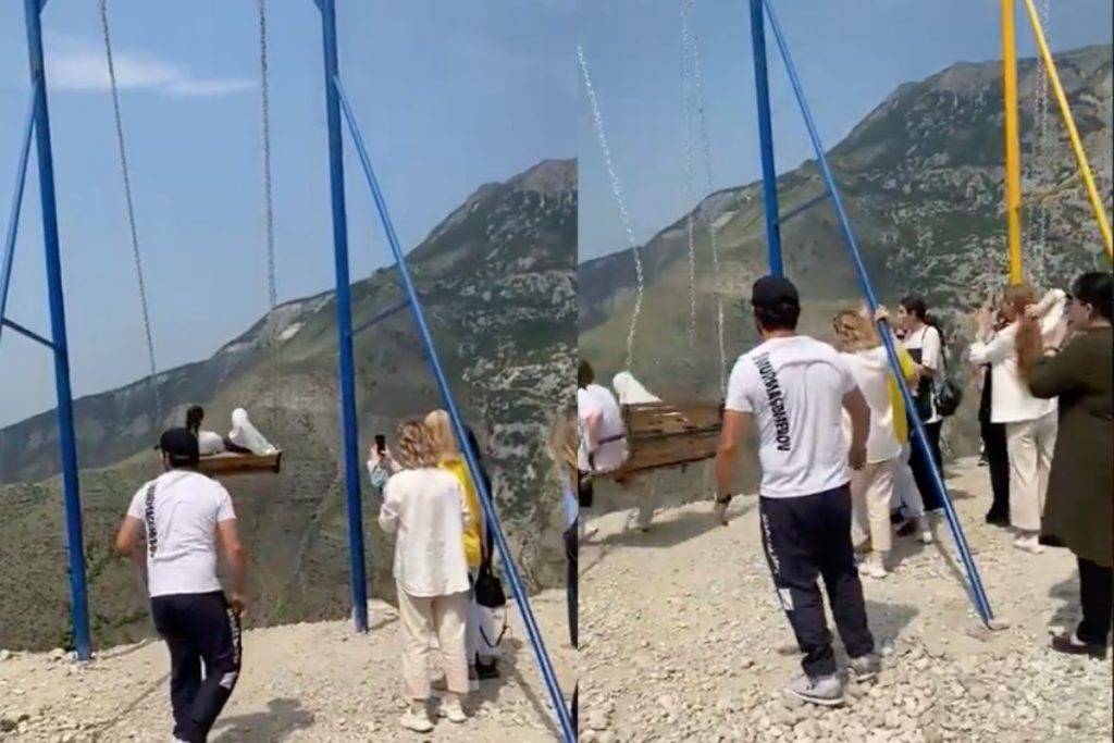Video: Mujeres caen al barranco tras romperse un columpio