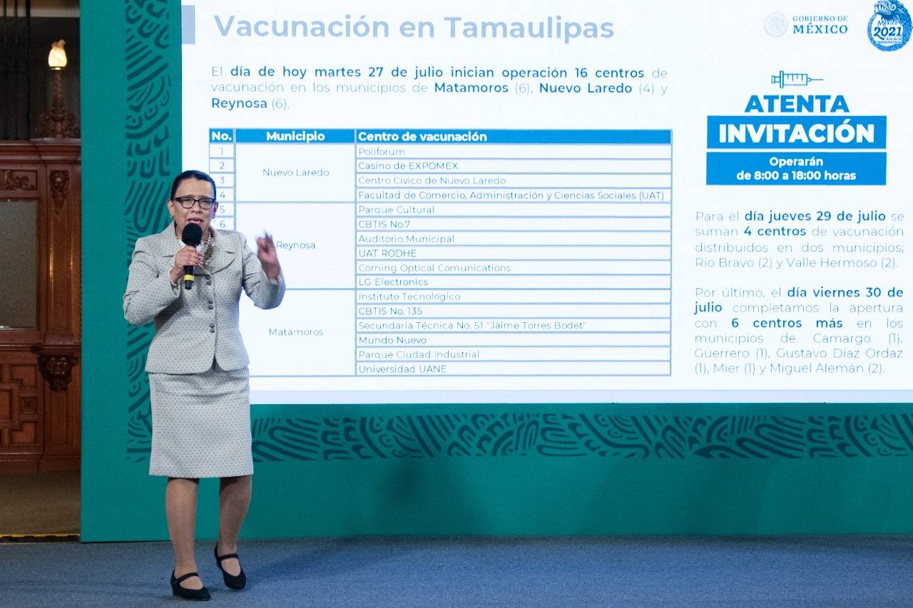 Sólo faltan 10 municipios para concluir vacunación en frontera norte: Rosa Icela