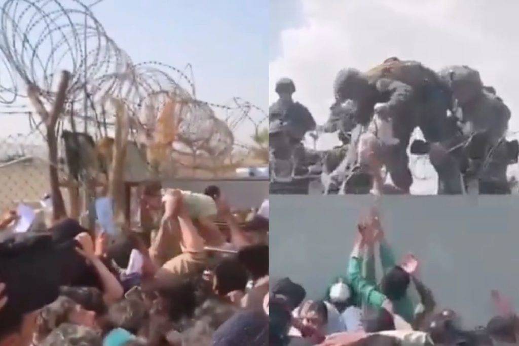 Padres afganos entregan a sus hijos a soldados para que los saquen del país