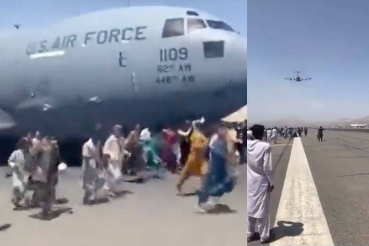 Personas caen de un avión de la Fuerza Aérea de EU al intentar escapar de Kabul