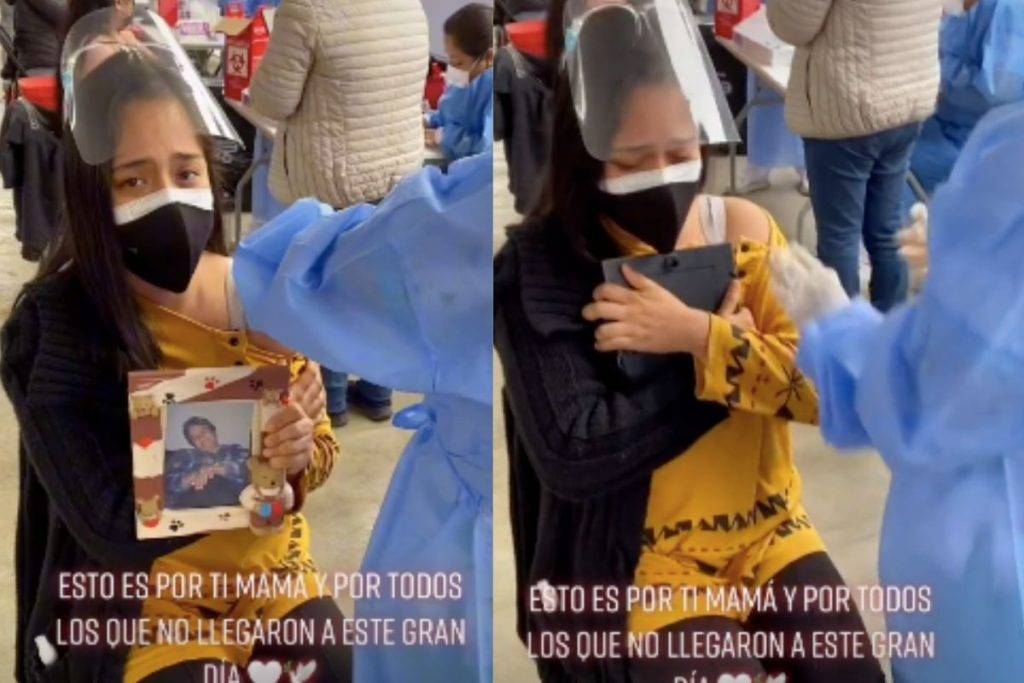Joven se vacuna abrazando la foto de su abuela que murió por Covid-19