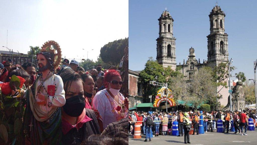 Siguen las largas filas de feligreses para entrar al templo de San Hipólito