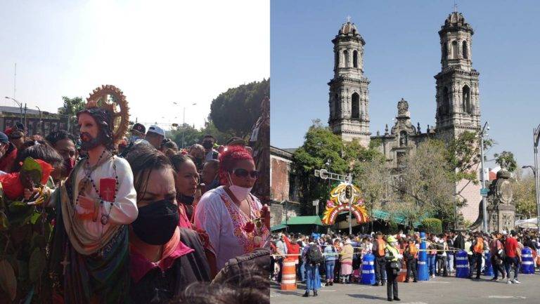 Siguen las largas filas de feligreses para entrar al templo de San Hipólito