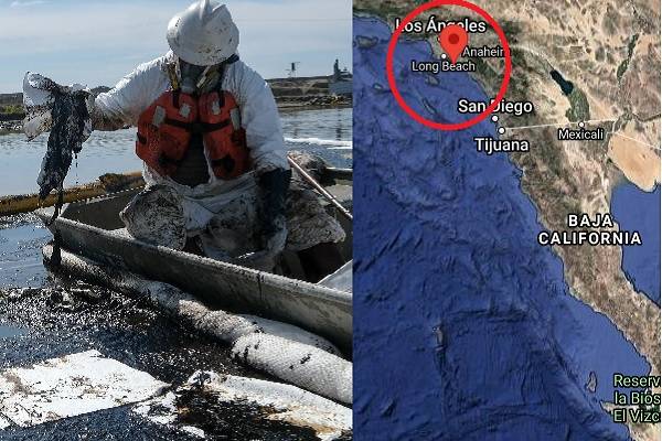 California: Petróleo crudo cubre casi 34 kilómetros cuadrados de mar. Uno de los peores desastres en décadas.