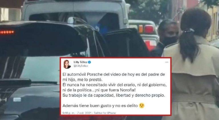 Lilly Téllez se transporta en un Porsche... es prestado, dice