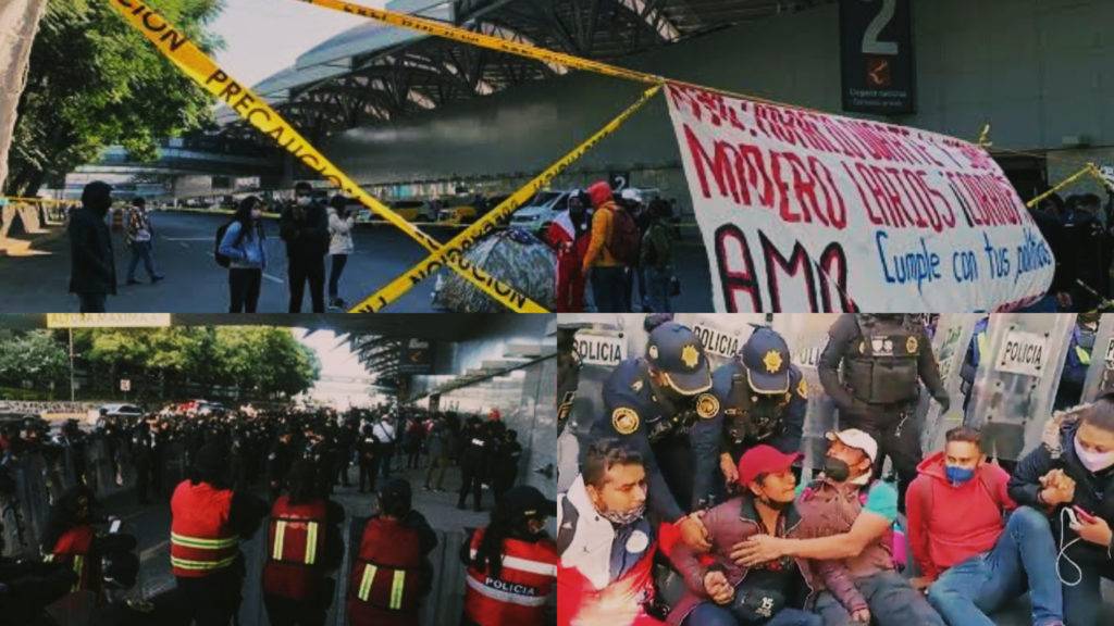 Retiran a manifestantes de la Terminal 1 del AICM