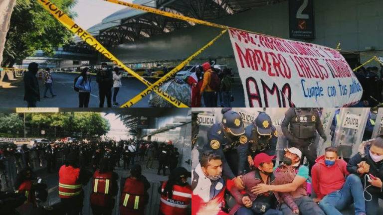 Retiran a manifestantes de la Terminal 1 del AICM
