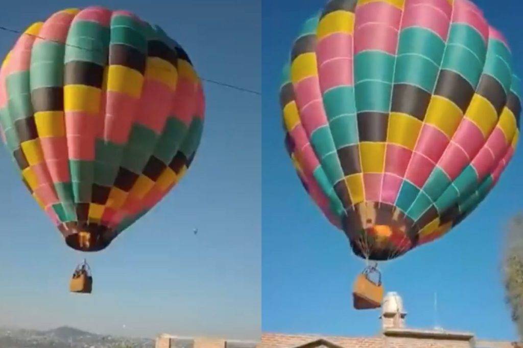 Globo aerostático chocó contra casa y tiró tinaco en León, Guanajuato