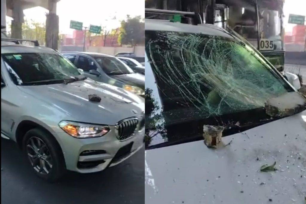 Denuncian caída de piedras gigantes del segundo piso de Periférico en CDMX
