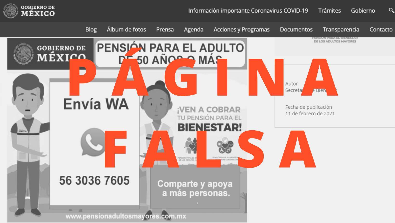 Bienestar alerta de página falsa sobre pensiones de adultos mayores
