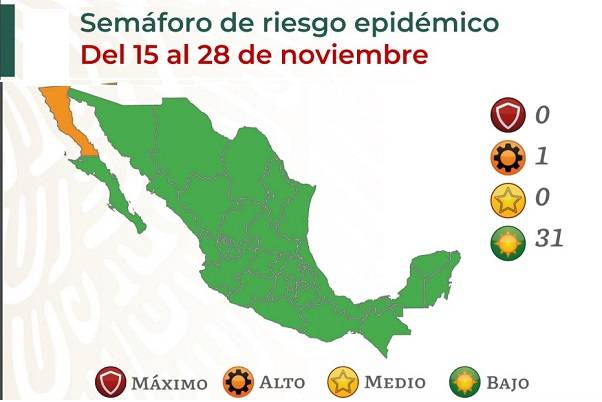 México pasa a semáforo verde, excepto Baja California