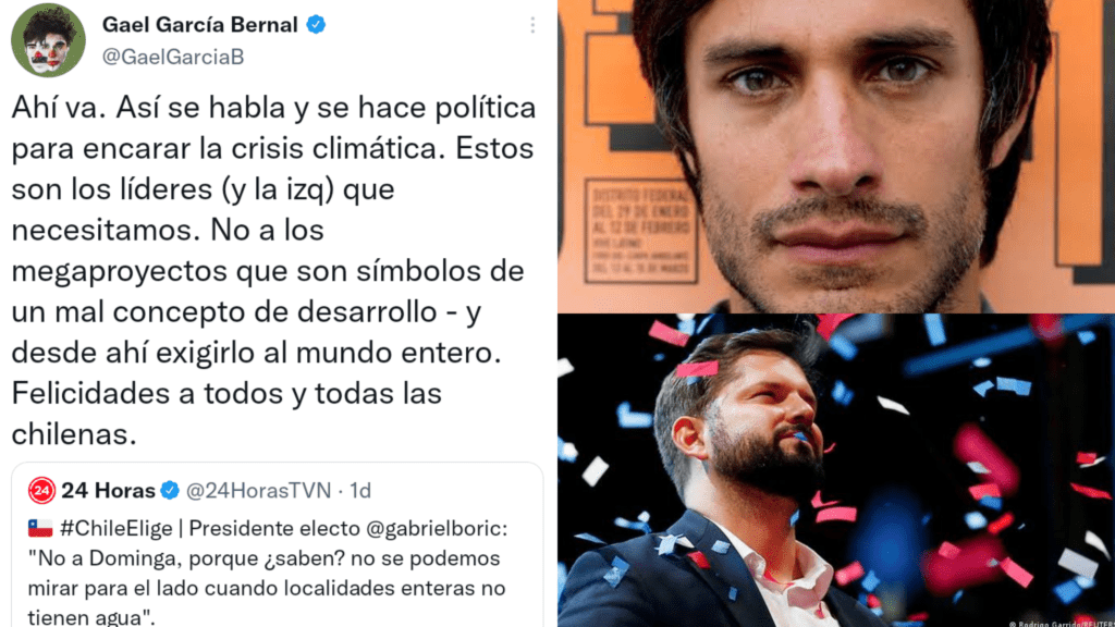 El actor, Gael García Berna, fue criticado por un tuit donde felicita al presidente electo de Chile,