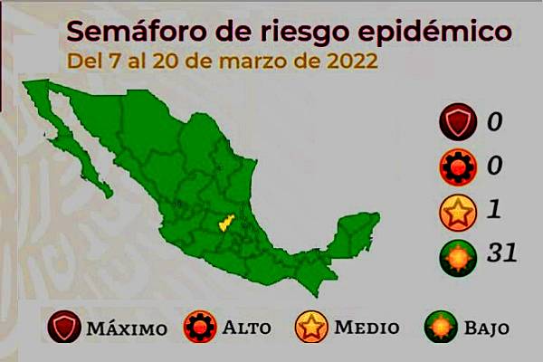 México en verde, excepto Querétaro