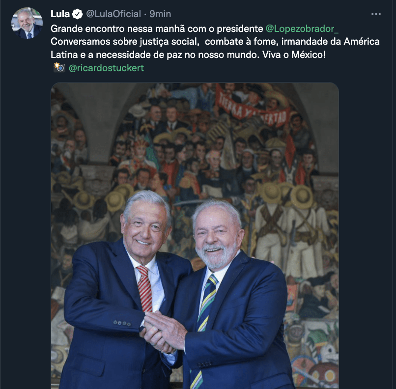 El presidente AMLO presumió en sus redes sociales el encuentro con el expresidente de Brasil, Lula Da Silva y señaló que la hermandad de los pueblos los une