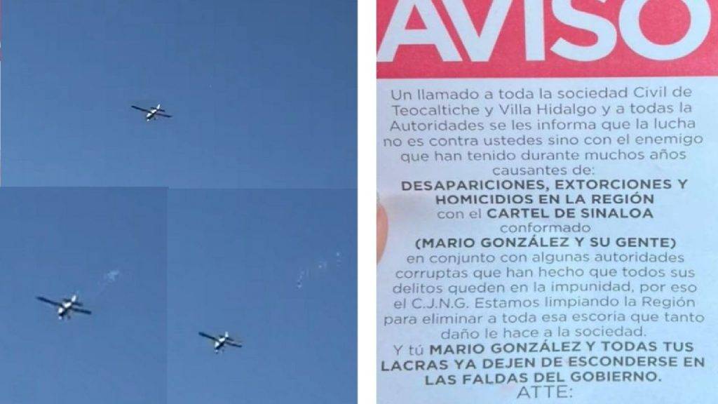 CJNG lanza desde avioneta propaganda en contra del Cártel de Sinaloa